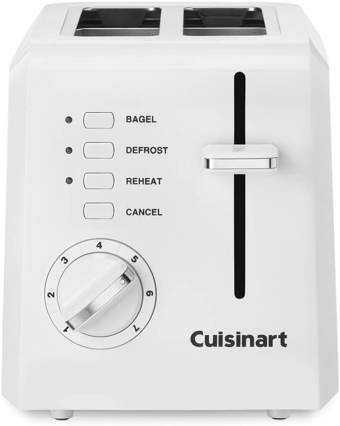 Cuisinart CPT122 2Slice Compact Plastic Toaster, Slots for Bagels & Bread, 7 Shade Settings, Cancel/Defrost/Reheat Functions, Removable Crumb Tray, Small Kitchen Appliance for Home & Office, White