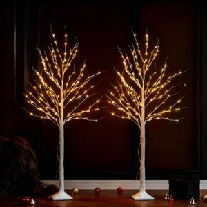 Wexo Palindrog Lighted Birch Tree, 2 Pack 6 FT Prelit White Artificial Christmas Trees with Total 288 Warm White LED Lights and Timer for Indoor Outdoor Garden Wedding Party Christmas Decoration