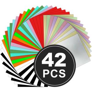 HTV Heat Transfer Vinyl Bundle: 42 Pack 12" x 10" Pu Iron on Vinyl for T-Shirt 15 Assorted Colors for Cricut Iron on Vinyl for All Cutting, Easy to Cut & Weed for Heat Viny