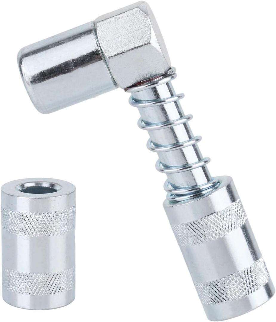 BOXOB 90 Degree Right Angle Grease Gun Coupler, Heavy-Duty Steel Grease Gun Tip Adapter Fitting for Tight Spaces Farm Truck Car & Industrial Equipment Lubrication Attachments Extension