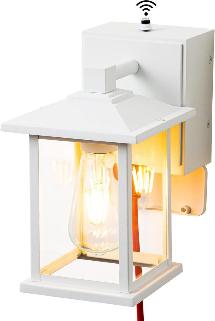 Outdoor Lights with GFCI Outlet, Dusk to Dawn Front Porch Lantern, Waterproof Exterior Light Fixture, Mate White Outdoor Wall Sconce Wall Mount Outside Patio Lighting for House, Garage