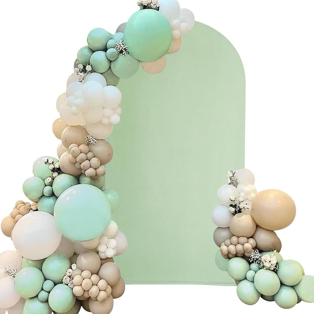 Spandex Fitted Wedding Arch Cover 6.6FT Sage Green Arch Backdrop Cover, Round Top Chiara Backdrop Stand Covers for Wedding Birthday Party Baby Shower Banquet Arch Decoration (Sage Green, 6.6FT)