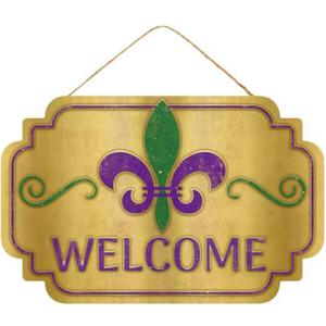 Craig Bachman 12" Festive Wooden Mardi Gras Welcome Sign: Colorful Wall and Door Decoration for Seasonal Celebrations, Perfect as Home Decor or Wreath Accent