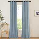 NICETOWN Linen Curtains 96 inches Long for Living Room, Grommet Semi Sheer Drapes Linen Weave Window Treatments Privacy Added with Light Filtering for Bedroom, Stone Blue, W34 x L96, 2 Panels