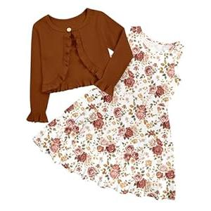Goodstoworld Girl Floral Dress Size 6 7 Girl Long Sleeve Winter Autumn 6T 7T Dresses Sister Elegant Cute Brown Sundress Kids Fall Casual Playwear