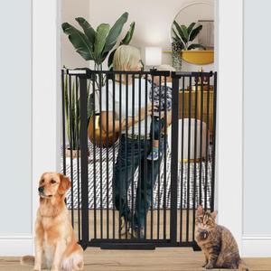 51.18 Inch Extra Tall Pet Gate, 29.5-43" Adjustable Wide Auto Close Dog Gates, Pressure Mounted Walk Through Tall Cat Gate for Doorways,Hallway,StairsBlack