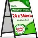 A Frame Sidewalk Sign 24 x 36 Inch Outdoor, Double-Sided Folding Sandwich Board with Handle, Heavy Duty Metal Slide-in A-Frame for Business, Advertising, Party, with 2 Plastic Boards