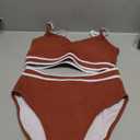 BMJL Women's High Waisted Bikini Ribbed Two Piece Swimsuit High Cut Color Block Adjustable Straps Bathing Suit (Medium, Brick Red043)