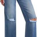 Allimy Women's High Waisted Straight Ankle Wide Leg Ripped Jeans Frayed Hem Stretchy Capri Denim Pants (4, Blue-dark)