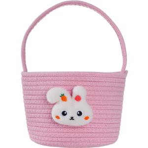 Nydotd Easter Basket for Boys & Girls - Adorable Basket with Rabbit Ears and Handle, Ideal for Easter Egg Hunting Perfect First Easter Gift for Children, Kids, Babies and Infants (Pink)