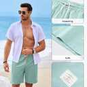 JMIERR Mens Shorts Linen Cotton 7" Casual Elastic Waist Drawstring Lightweight Summer Beach Shorts with Pockets (Blue, L)