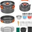 22Pcs Camping Cookware Mess Kit for 2, Lightweight Camping Kitchen Pots and Pans Set, Portable Camping Essentials for Backpacking, Camping Cooking Hiking and Picnic