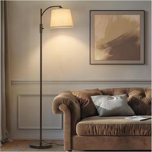 AIDENOEY Fully Dimmable Floor Lamp for Living RoomStanding Lamp Rotary Switch with Linen Beige ShadeBrown Tall Lamps for Bedroom with Adjust Head9W LED Bulb Included