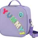 Aimsnk Reusable Insulated Lunch Bag for Kids Teens & Adults with Adjustable Shoulder Strap - Large Durable Lunch Bag Tote for School Travel Picnic Work - Leakproof Design Lunch Carrier (Purple-YUMMY)