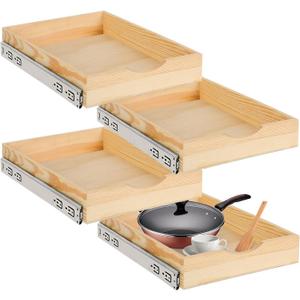 4 Set Wooden Pull Out Drawers for Cabinets 15 X 21in Pull Out Cabinets Organizer,Cabinet Pulls Out Shelves Soft Close Slide Outs for Kitchen Under Sink Space, Pantry, Bathroom