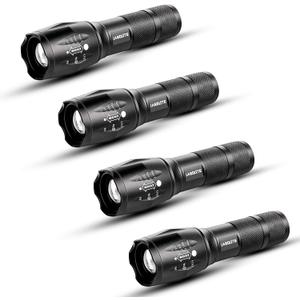 LED Emergency Handheld Flashlight, 4 Pack, Adjustable Focus, Water Resistant with 5 Modes, Best Tactical Torch for Hurricane, Camping, Dog Walking