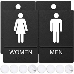 ASSURED SIGNS Bathroom Signs, Restroom Sign For Business - For Men and Women - 2 Pack - 9" by 6" - ADA Compliant with Braille - Strong Double-Sided Adhesives Included - Apply to Office, Home, Public Door/Wall (Black Male Female Sign)