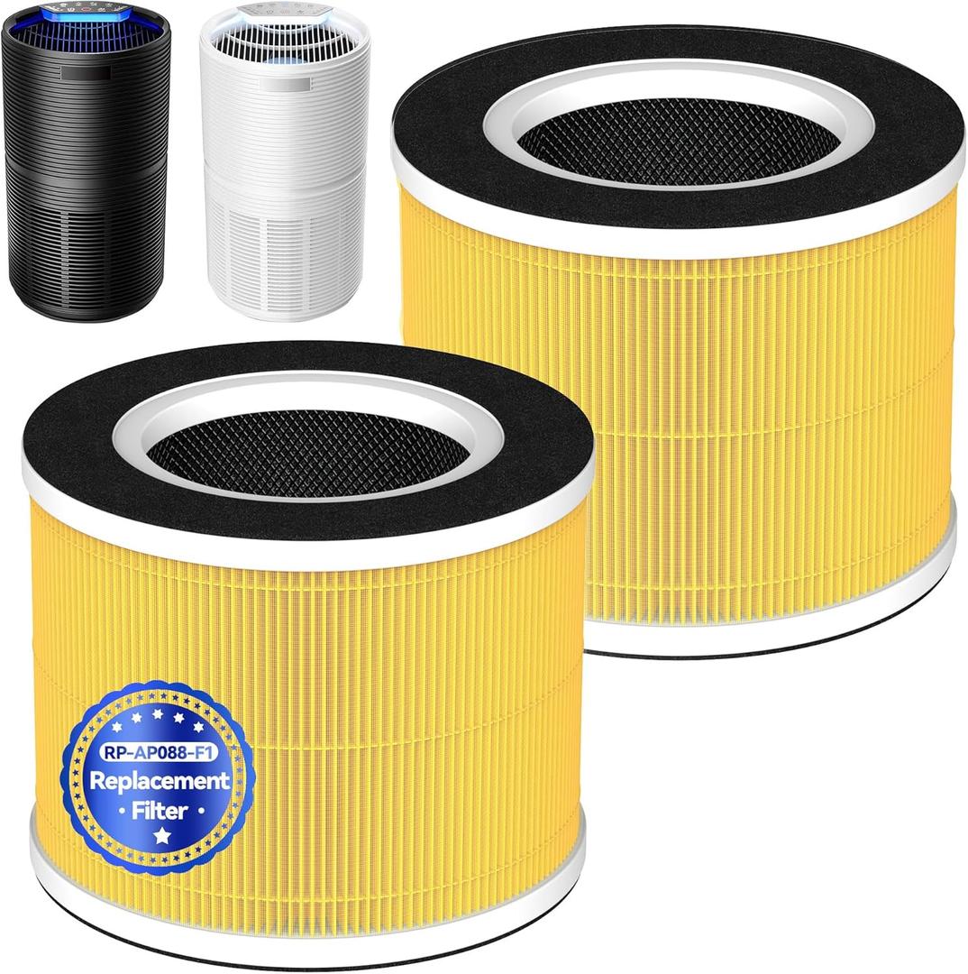 RP-AP088-F1 Replacement Filter for RENPHO Air Purifier RP-AP088W, RP-AP088, RP-AP088B True HEPA Filter 5-Stage Filtration System Pet Care #RP-AP088-F1, 2 PACK
