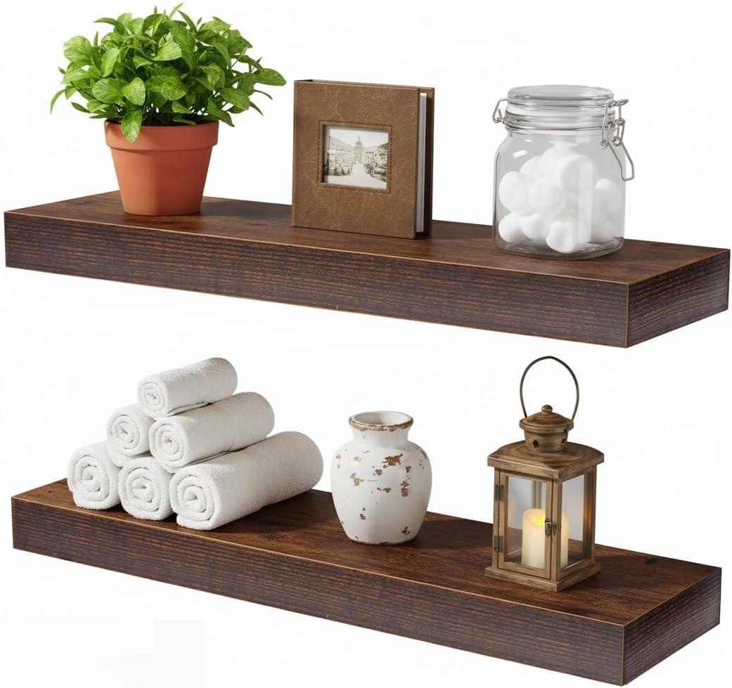 Floating Shelves for Wall, Wall Shelves for Decor Storage, Display Shelving 16 inch Set of 2,Wall Mounted Wood Shelf for Bedroom, Living Room, Bathroom, Kitchen, Brown(2pcs,Brown)