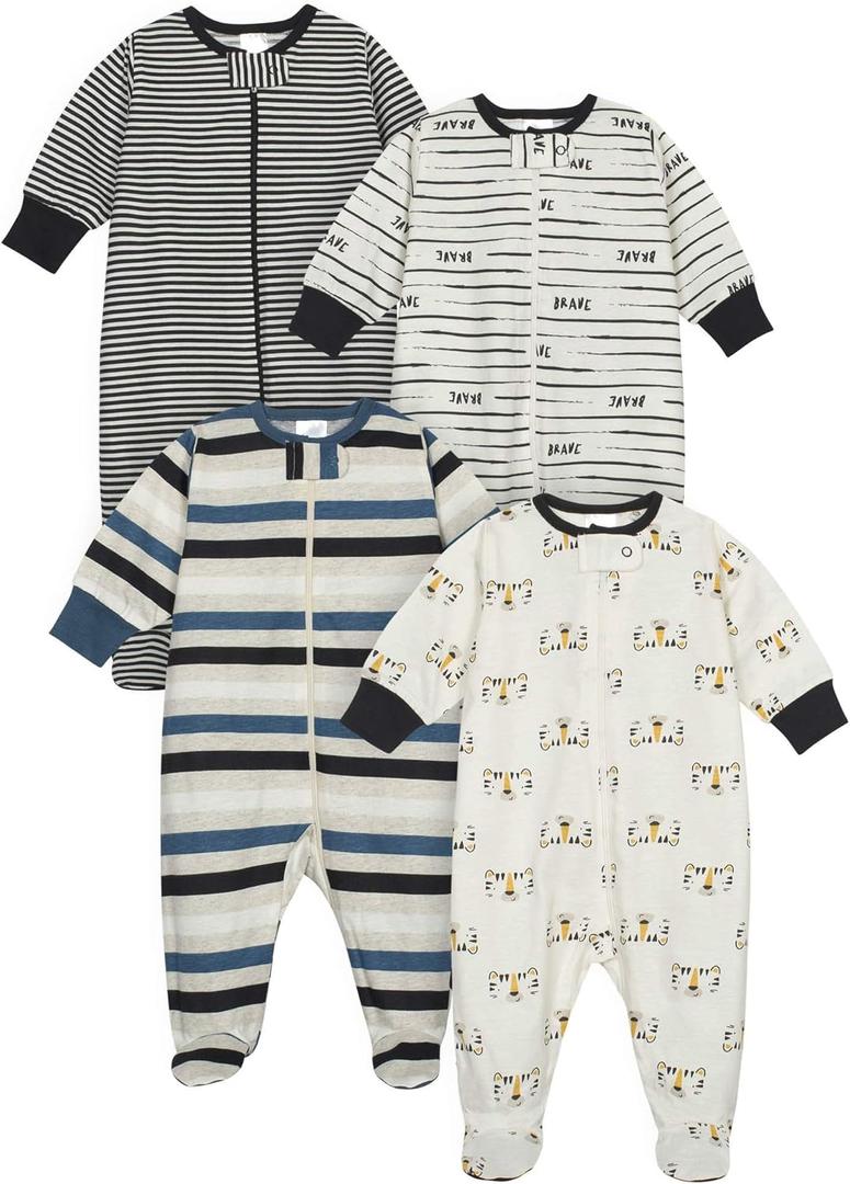 Onesies Brand baby-boys 4-pack Sleep 'N Play Footies (0-3 Months, Tiger Blue)