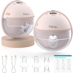 Paruu Hands Free Breast Pump P16, Wearable Breast Pump Electirc Portable with 4 Modes & 12 Levels, Max 309mmHg Strong Suction 19/21/24mm Flange Inserts Wearable Breastfeeding Pump, 2 PackNude