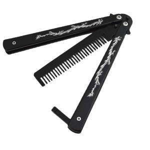 Dragon Totem Stainless Steel Practice Butterfly Knife Trainer and Comb Knife Trainer (Black)