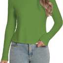 Long Sleeve Shirts for Women Ribbded Tees Boat Neck Basic Tops Fall Clothes (Green, S)