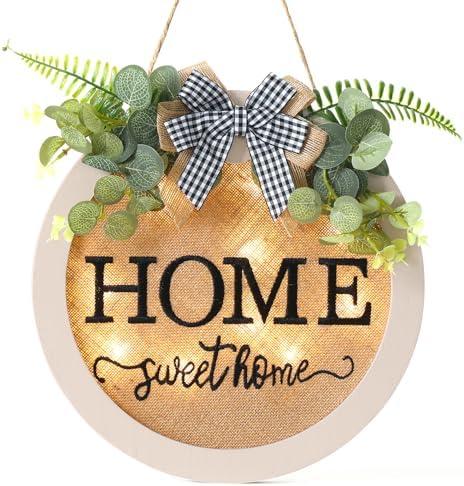 HOMCDALY Welcome Sign for Front Door, Door Wreaths for Front Door Outside, Farmhouse Welcome Wooden Door Hanger, Rustic Wall Door Sign, Seasonal Home Decorations (F-White)