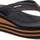 ONCAI Womens Platform Wedge Flip Flops Trendy Dressy Womans Summer Flatform Sandals with Comfortable Walking Outdoor Rubber Soles (US Size 5-11) (7, Black/Khaki(regular Size))