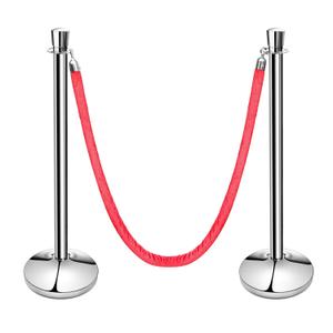 New Star Foodservice 54743 Tulip Top Stainless Steel Stanchions, Set of 2 Posts with 1 of 79.5-Inch Red Velvet Rope