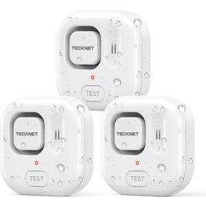 TECKNET Water Leak Detectors for Home, 120dB Water Sensor Alarm Leak Detector, IP66 Waterproof, Water Leak Detectors for Bathroom, Sink, Laundry, Window, Basements, Kitchens(3 Pack, Battery Included) (White)