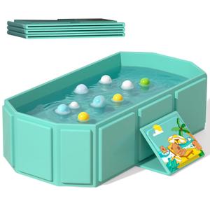 Portable Folding Baby Bath Tub, 29.5L x 17.7W x 9.8H inches, Suitable for 0-6 Years, Pink/Mint Green (Green)