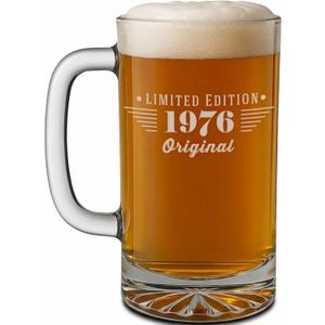 Vintage 1976 Etched 16oz Glass Beer Mug Stein - Happy 50th Birthday Gifts for Him Men Women, Cheers to Turning 50 Year Old Man Decoration Decor, Anniversary Bday Party Supplies Favors Maverick