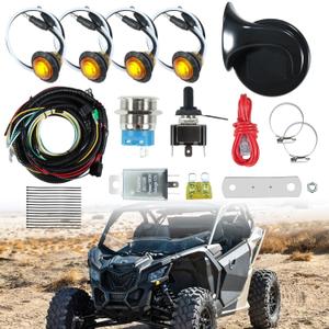 Universal UTV Turn Signal Kit with Amber LED Blinker Wide Compatible with Polaris, Can-Am, Kawasaki, Pioneer, Golf Cart, Arctic Cat Plug and Play UTV Street Legal Kit (Rocker Type Switch-1)