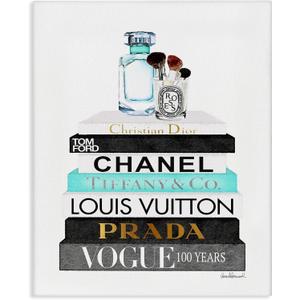 Stupell Industries 'Bookstack with Beauty Brushes', Canvas Art, 24 x 30 Inches, Easy to Hang and Sturdy, Made in USA, by Amanda Greenwood