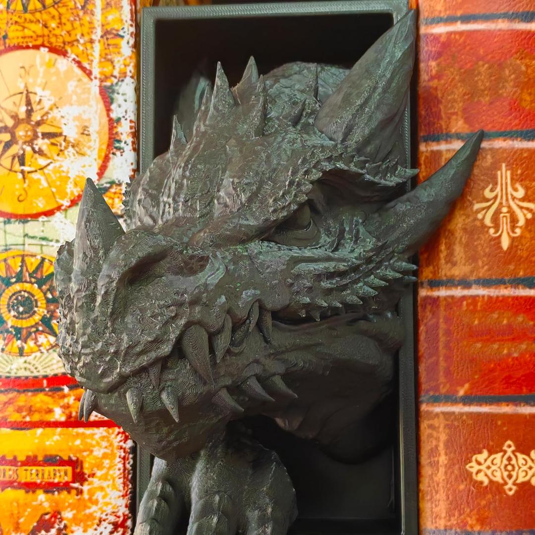 Black Dragon Head and Black Dragon Tail 3D Printed Decorative Bookshelf, Lightweight and Durable Bookshelf Accessories, for Friends (Black Dragon Head)