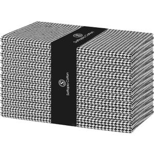 Cloth Napkin 100% Cotton 18Inch x 18Inch Decorative Washable Houndstooth Check Napkins Table Napkin for Dining, Kitchen, Parties & Camping - Black (Set of 12)