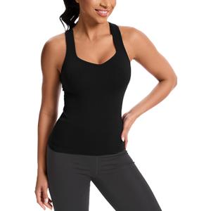 MathCat Women's Workout Tank Top with Built-in Bra, Slight V-Neck Racerback Sports Shirt, Breathable Athletic Camisole (Black) M MathCat Women's Workout Tank Top with Built-in Bra, Slight V-Neck Racerback Sports Shirt, Breathable Athletic Camisole (Black) M