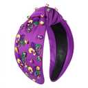 Mardi Gras Headband Accessories for Women Beaded NOLA Fleur De Lis Crown Mask Headband Jeweled Crystal Knotted Hairband Fat Tuesday Carnival Parade Mardi Gras Hair Accessories Outfits (Fleur De Lis 3)