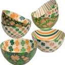 St. Patricks Day Shamrock Bowls Set of 6, 16 oz Durable Porcelain  Microwave & Dishwasher Safe Serveware for Cereal, Snacks, Desserts, Irish-Themed Dinnerware