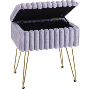 Vanity Stool Chair with Storage, Faux Fur Stools for Vanity Makeup, Foot Stool Ottoman with 4 Metal Legs, Small Vanity Bench Seat Chairs for Living Room Bedroom