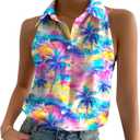 ASTANFY Women Hawaiian Shirts Summer Beach Tank Tops Colorful Sleeveless Vacation Shirts (M)
