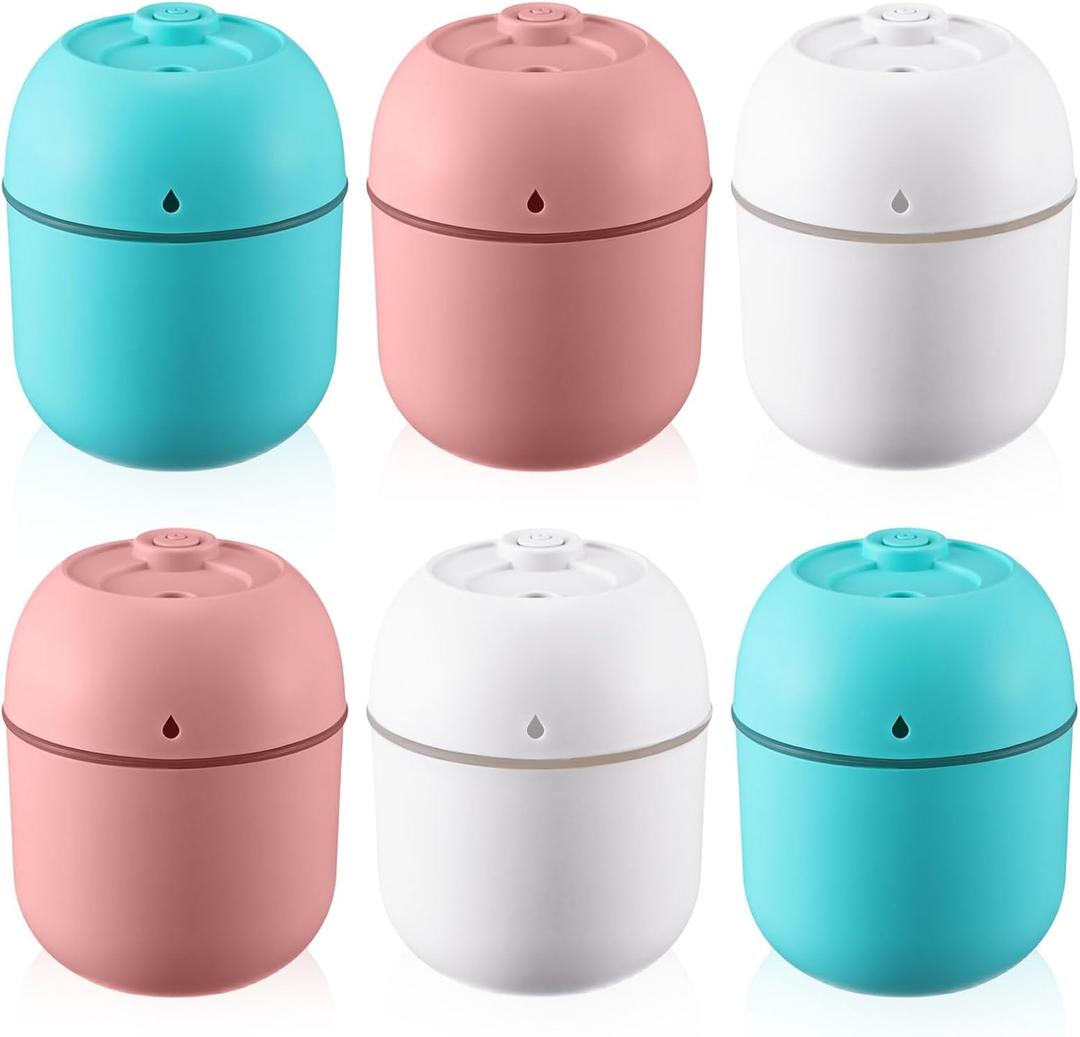 Hortsun 6 Pcs Portable Small Humidifier USB Personal Desktop 220 ml Mini Humidifier for Bedroom Plants Car Office Room Home Travel (White,Pink,Green)