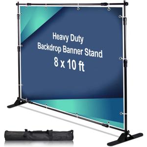 AkTop 10 x 8 ft Heavy Duty Backdrop Banner Stand Kit, Adjustable Photography Step and Repeat Stand for Parties, Portable Trade Show Photo Booth Background with Carrying Bag (10'8')