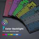 Luzarriba Backlit Computer Keyboards, Wired USB LED Keyboard with 7 Colors Backlight, Plug and Play, Waterproof, Full Size Quiet Computer Keyboard for Windows Desktop, PC, Laptop, Gaming