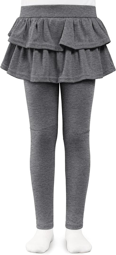 2 x Girls Leggings with Skirt for Girls Kids School Uniform Pants Toddler Ruffle Pants Tutu Pull On Warm Clothes (7-8 Years, Dark Gray)