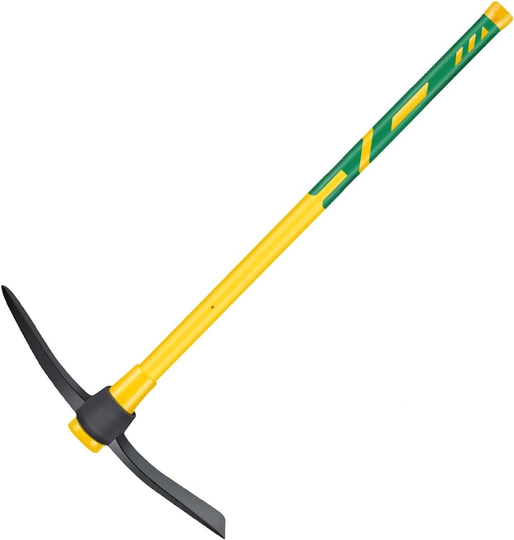 GloriousAMC Heavy Duty Mattock, 36" Fiberglass Handle, Yellow, Steel, Multipurpose Garden Tool, Chopping Soil, Gardening (36.3inch, yellow B point)