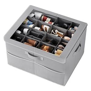 PHINOX Shoe Organizer for Closet, Fits up to 16 Pairs, Shoe Storage Bins with Clear Cover and Reinforced Handles, Foldable Shoe Storage Organizer, Space Saving Shoe Holder for Wardrobe, 1 Pack Grey