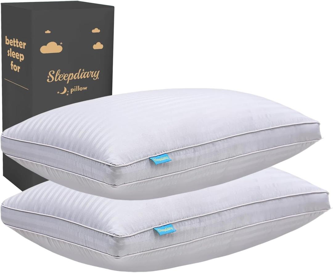 SLEEPDIARY Pillows Queen Size Set of 2,Hotel-Quality Bed Pillows with Zipper for Adjustable Loft, Machine Washable, Down Alternative Filling for Back, Side & Stomach Sleepers,Gray