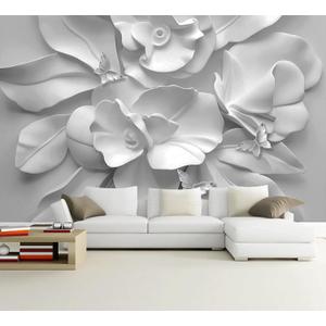 WFBHUA-3d Gray Floral Wallpaper Mural Black and White Embossed Peony Flowers Butterfly Wallpaper for Living Room Bedroom(Not Peel and Stick)